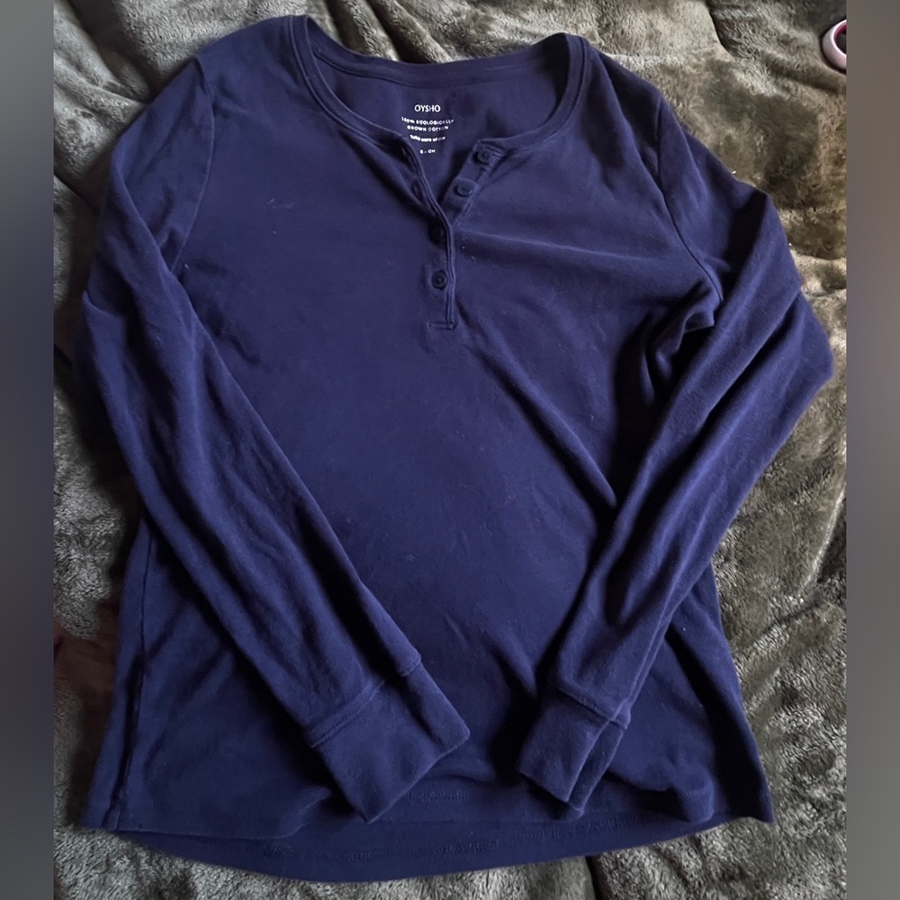 OYSHO Navy Henley, Long Sleeve Shirt, Size Small, Great Condition